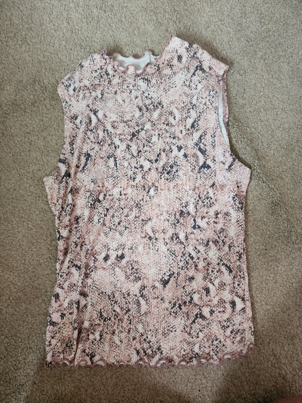 Candie's Pink Snake-Print Ribbed Tank with Scalloped Trim